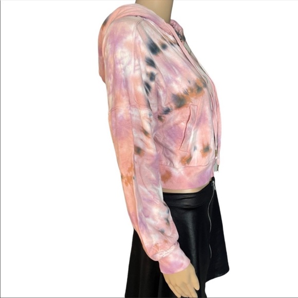 Young Fabulous & Broke Cropped Pink Tie Dye Hooded Sweatshirt - Picture 11 of 13